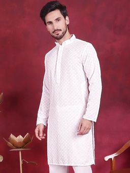Jompers - Men White Chikankari Embroidered & Sequin Kurta