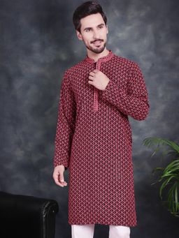 Jompers - Men Pink Sequins Embroidered Kurta