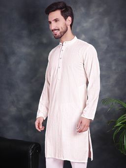 Jompers - Men White Sequins Chikankari Embroidered Kurta