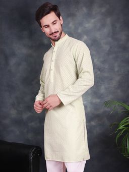 Jompers - Men Green Chikankari Embroidered Kurta