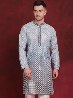 Jompers - Men Blue Sequins Embroidered Kurta