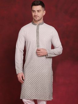 Jompers - Men Green Sequins Embroidered Kurta