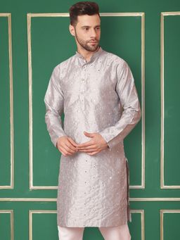 Jompers - Men Grey Embroidered Mirror Work Kurta