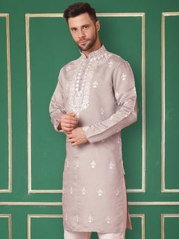 Jompers - Men Grey Chikankari Embroidered Kurta