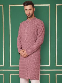 Jompers - Men Magenta Embroidered & Sequin Kurta
