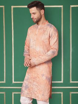 Jompers - Men Peach Tie-Dye Printed Kurta