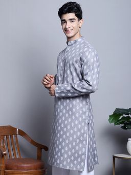 Jompers - Men Grey Cotton Printed Kurta