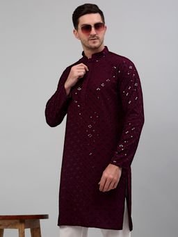 Jompers - Men Purple Chikankari Embroidered & Sequin Kurta