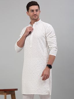 Jompers - Men White Chikankari Embroidered & Sequin Kurta