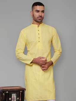 Jompers - Men Yellow Embroidered Cotton Kurta