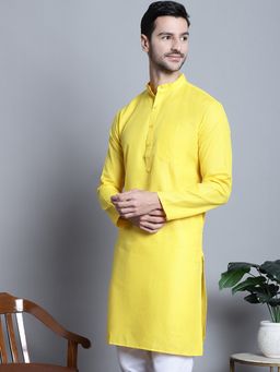 Jompers - Men Yellow Solid Cotton Kurta