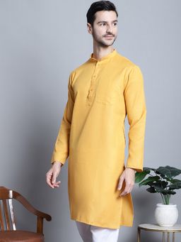 Jompers - Men Mustard Solid Cotton Kurta
