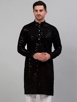 Jompers - Men Black Chikankari Embroidered & Sequin Kurta