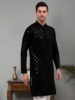 Jompers - Men Black Chikankari Embroidered & Sequin Kurta