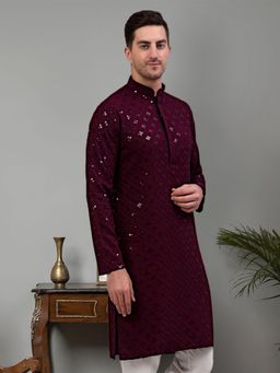 Jompers - Men Purple Chikankari Embroidered & Sequin Kurta