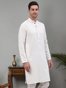 Jompers - Men White Chikankari Embroidered & Sequin Kurta