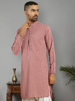 Jompers - Men Purple Sequin Embroidered Pure Cotton Kurta