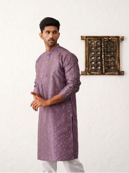 Jompers - Men Purple Embroidered Mirror Work Kurta