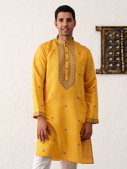 Jompers - Men Yellow Sequins Embroidered Kurta