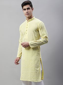 Jompers - Men Yellow and White Embroidered Straight Kurta