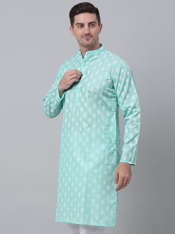Jompers - Men Turquoise and White Printed Kurta
