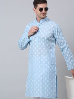 Jompers - Men Sky Blue and White Printed Kurta