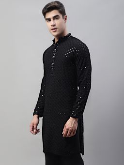Jompers - Men Black Chikankari Embroidered & Sequin Kurta
