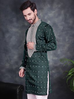 Jompers - Men Green Sequins Embroidered Kurta