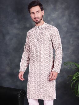 Jompers - Men Grey Chikankari Embroidered Kurta