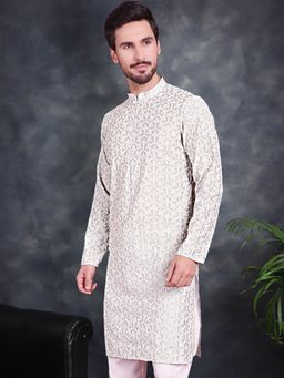 Jompers - Men Green Chikankari Embroidered Kurta