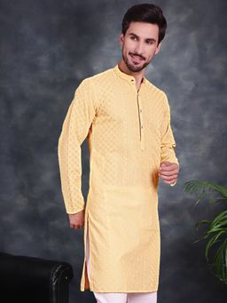 Jompers - Men Orange Chikankari Embroidered Kurta