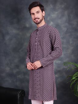 Jompers - Men Grey Chikankari Embroidered Kurta