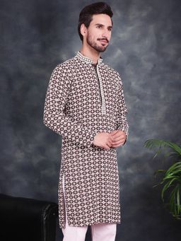 Jompers - Men Brown Sequins Embroidered Kurta