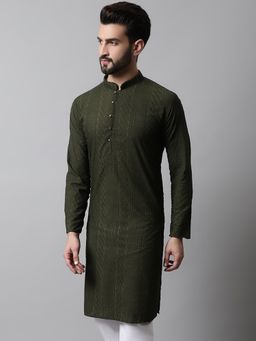 Jompers - Men Green Embroidered Kurta