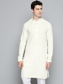 Jompers - Men White Chikankari Embroidered & Sequin Kurta