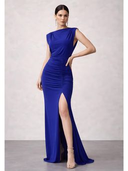 Lounge Dreams - Women Blue Gathered Maxi Dress