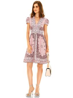 Pretty Pixie - Women Pink Bandana Printed V-Neck Mini Dress with Belt