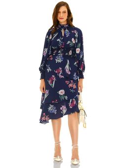Pretty Pixie - Women Navy Blue Twilight Floral Ruffle Hi-Low Dress