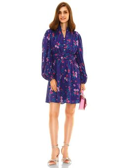 Pretty Pixie - Women Navy Blue Floral Printed Mini Dress