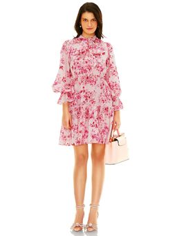 Pretty Pixie - Women Pink Floral Printed Ruffle Mini Dress