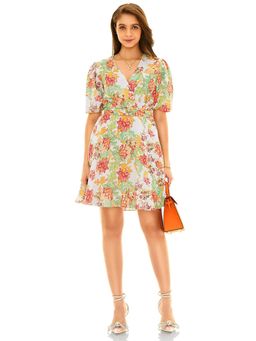 Pretty Pixie - Women Multi-Color Floral Mini Dress with Belt