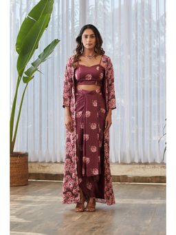 Pasha India - Burgundy Fusion Bralette with Skirt and Cape