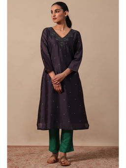 Folksong - Women Purple Embroidered Kurta