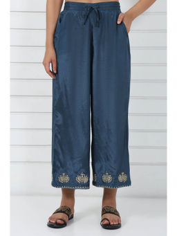 Folksong - Women Blue Embroidered Palazzo