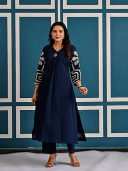 Autumnlane - Women Blue Embroidered Kurta with Pant