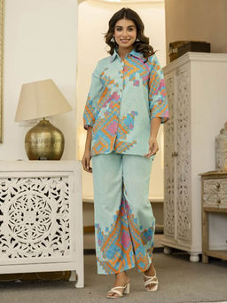 Autumnlane - Women Aqua Printed Co-Ord Set