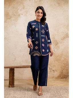 Autumnlane - Women Navy Blue Embroidered Co-Ord Set