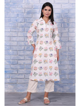 W - Floral White Kurta For Women