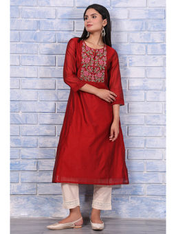 W - Red Floral Kurta For Women