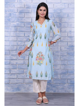 W - Blue Floral Kurta For Women